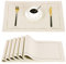Platzsets 6er Set, 48,3 x 33 cm, waschbar, rutschfest, Tischsets, Bauernhaus Leinenimitat Esstischmatten (Beige Weiß)