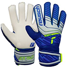 Reusch Attrakt Solid Junior griffige Torwarthandschuhe Kinder Jugendliche Fußballhandschuhe geeignet für alle Wetterbedingungen und Spielfeldoberflächen, grau-blau, 8