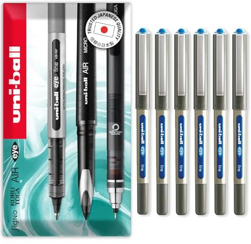 uni-ball EYE UB-157 Lot de 6 stylos roller Pointe 0,7 mm Bleu clair
