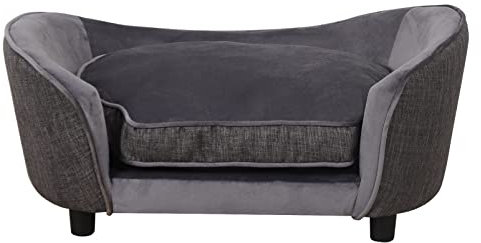 Haustier-Sofa/Bett aus Samt und Leinenstoff, Haustier-Couch mit abnehmbarem und waschbarem Kissen für kleine Hunde, Katzen (grau)