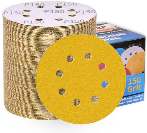 100 Stück Schleifpapier 125mm Klett 150 Körnung Schleifscheiben für Exzenterschleifer 8 Loch Schleifblätter Profi Für Holz Metall Entrosten und Farbe