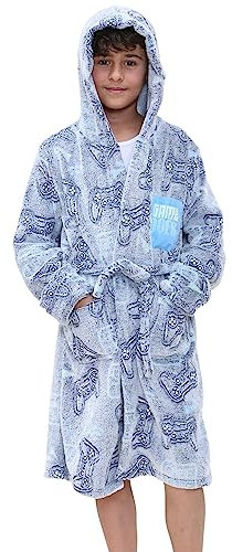 A2Z 4 Kids Girls Boys Fleece Luxury Sherpa Hooded Dressing Gown Game Over Print - Robe 131 Game Navy._2-3