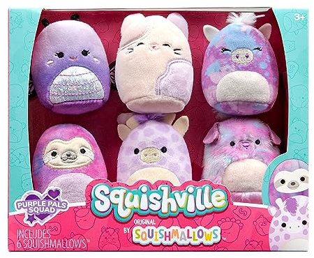 Squishville SQM0475-6er Pack Lila Squad, superweiche Mini-Squishmallows, 5cm Plüschfiguren