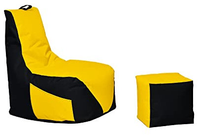 Momiralland Gaming Sitzsack - mit Lehne Sitzkissen - Beanbag - BodenKissen Sessel In- & Outdoor geeignet - Gaming mit PC Xbox & Playstation (Schwarz - Gelb, Sitzsack + Hocker)
