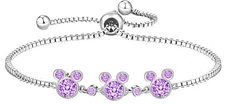 Kaguyo Bracelets Mickey Mouse pour femmes, bracelets en argent sterling avec améthystes zirconia bracelets d'amitié Minnie Mouse ajustables à lien infini pour femmes et filles (améthystes)