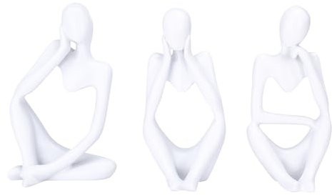 Happilax Skulptur Deko Wohnzimmer - Set aus 3 - Abstrakte Skulpturen als Kunst Dekoration für Wohnzimmer & Büro - Modernes Design zur Raumgestaltung - Harz, leicht zu reinigen - 7,5x13x6 cm - Weiß