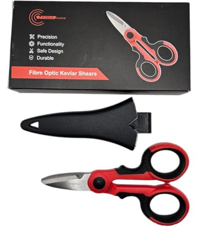 FIBAsource Glasfaser-Kabelschneider, Schere für Glasfaser, Kevlar-Schere, Edelstahl, elektrische Schere, Präzisionsschere mit Draht, optischer Faserschnitt mit Schutzgitter