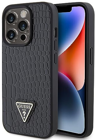 CG MOBILE Guess Handyhülle für iPhone 15 Pro Max in Schwarz Krokodilmuster, Trendy und Stylisch, Silikon Glatt & Anti-Scratch Schutzhülle mit Easy Snap-on, Stoßdämpfung