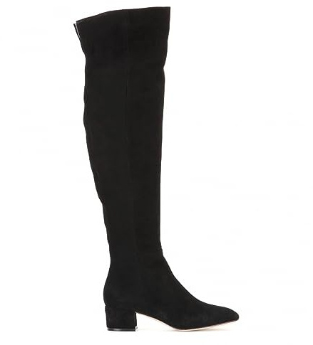 WOkismD Stivali da Donna in Pelle Scamosciata sopra Il Ginocchio Stivali Alti alla Coscia Punta Tonda Lungo Elasticizzato Tacco Grosso bloccato Tacco Basso Stivali Moda Autunno con Cerniera,Nero,46