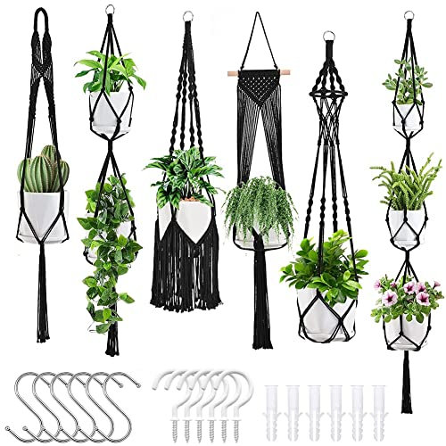 Povxlum 6PCS Plant Hangers Hanging Plant Holder for Indoor Plants W/Hangers Kit Handmade Macromay Plant Hangers Indoor Flower Pots