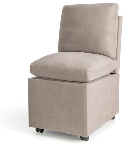 RELAX4LIFE Relaxsessel mit Stauraum & Rollen, Fernsehsessel mit Rückenlehne & Abnehmbarem Kissen, bis 150 kg Belastbar, Polsterstuhl für Schlafzimmer Wohnzimmer Büro