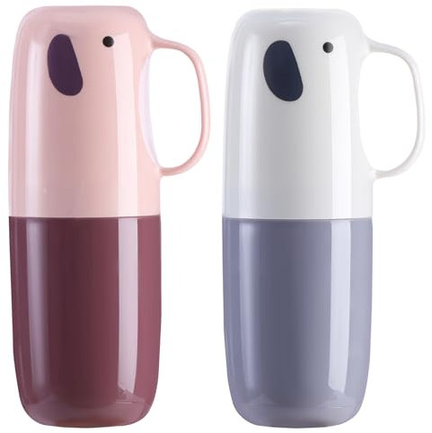 Reise Wasser Becher Set, 2 Stück Zahnbürsten Etui mit Griff Reise Zahnbürstenhalter für Zahnbürsten und Zahnpasta Kinder Reise Zahnputzbecher Tragbar für Wandern Geschäftsreisen Zuhause Schule (Rosa)