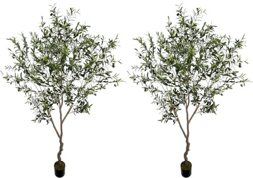 AfanD Künstlicher Olivenbaum, 208,3 cm, 1789 Blätter, künstlicher Olivenbaum, für den Innenbereich, für modernes Zuhause, Büro, Wohnzimmer, Bodendekoration, Innenbereich, 2 Stück