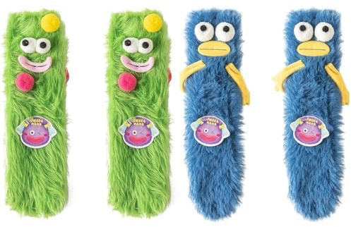 Lustige süße Damensocken, flauschige Cartoon-Monster-Socken, Korallensamt, 3D-Plüschsocken, Wintersocken, warm, flauschig, gemütlich, Weihnachtsgeschenke, Hausschuhe, Socken, 2 Stück, blau, One size