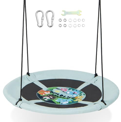COSTWAY Nestschaukel, Kinderschaukel, Baumschaukel, Hängeschaukel, Rundschaukel für Indoor und Outdoor, Schaukel für Kinder und Erwachsene, Ø 100 cm (Grün-Wald)