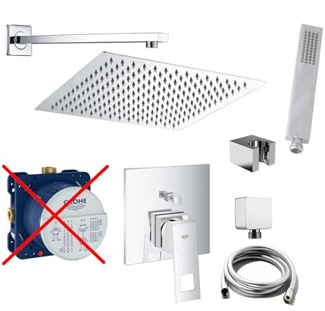 vanvilla Duschsystem mit Unterputz Duscharmatur von Grohe Eurocube Einhandmischer und vanvilla Regendusche mit Armatur, Duschkopf, Dusch-SET G15-ob poliert