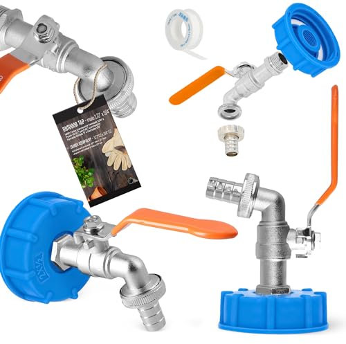Rubinetto Cisterna 1000 Litri Valvola Scarico Sfera 1/2x3/4 Connettore Raccordo Tubo Flessibile Giardino 3/4x1/2 Adattatore Barile dell'Acqua Tappo Serbatoio Contenitore IBC S60x6 2x 1/2