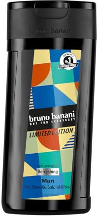 bruno banani Gel douche 3 en 1 pour homme, pour le corps, les cheveux et le visage, parfum boisé pour homme, 250 ml