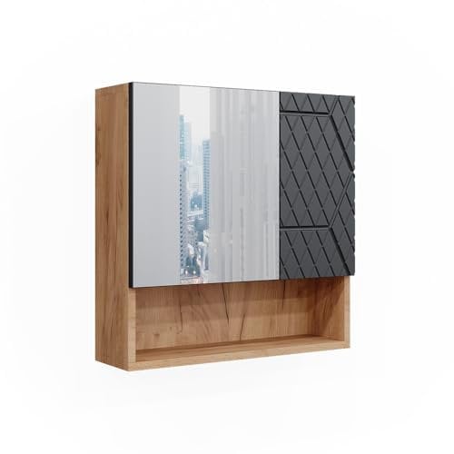 Vicco Badspiegelschrank Irma, Badezimmerspiegel, Goldkraft Eiche/Anthrazit, 54 x 55 cm