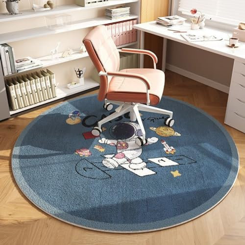 Viusneun Kinderteppich, Runder Kristall Samt Cartoon Tier Teppich Weich Waschbar rutschfest Teppich Geeignet für Kinderzimmer Kleinkind Zimmer Wohnzimmer Schlafzimmer (Astronauten,60cm)