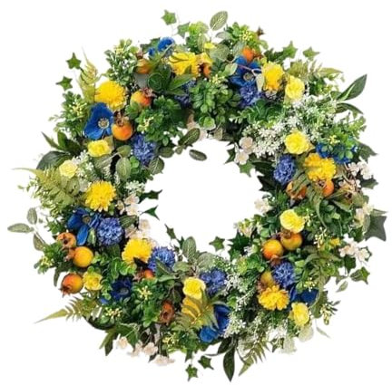 MagiDeal Hängende Dekoration Blumenkranz Frühling Sommer Fronttürkranz Künstlicher Kranz für Urlaub Terrasse Festival Outdoor Veranda, Durchmesser 35 cm