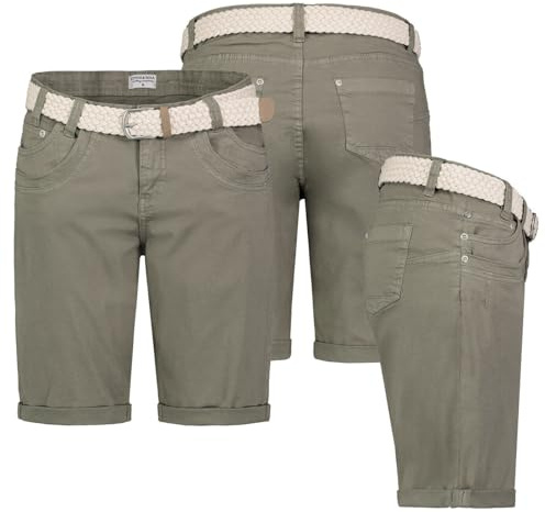Stitch & Soul Damen Short Bermuda Kurze Hose Sommer Chino Stoff Hose mit Gürtel