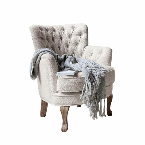 Loberon Sessel Calgary, Chesterfield-Steppung, Edles Design mit Nostalgischer Note, Handgedrechselte Füße, Sitzmöbel, Eschenholz, Polyester, Creme