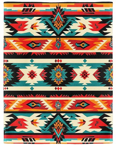 HommomH Southwestern Azteken-Decke, Indianer-Bauernhaus-Dekoration, superweiche Fleece-Überwurfdecken für Couch, Sofa, Bett, 152,4 x 203,2 cm