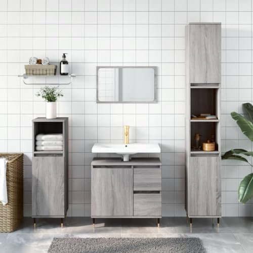 Homgoday Badmöbel-Set, 3-teilig, Sperrholz, Grau, Sonoma, Badezimmerschrank, Kommode, Toilette, Stauraum, Dusche, Organizer zu Hause, Typ 3, Badezimmermöbel