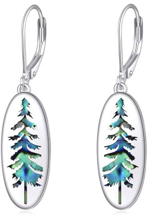 YFN Berg Ohrringe 925 Sterling Silber Abalone Tropfen Ohrringe Bergschmuck Geschenk für Skifahrer, Wanderer, Camper, Bergsteiger und Naturliebhaber (Silber-Kiefernbaum-Halskette)