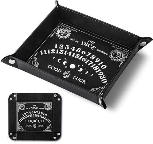 Haooryx PU Leather Dice Tray - Novelty Portable Folding Dice Holder PU Leather Rolling Tray Set Ouija Dice Storage Accessories Decorative Desk Organizer Funny Gift for Dice Games DND RPG Game Players