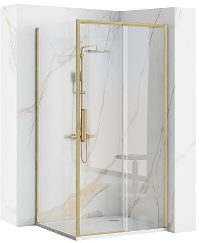 Rea Box doccia Rapid Slide Gold Brush 120x80 Cabina Doccia senza piatto doccia Vetro di sicurezza temperato Transparentne 6mm (d'oro) porta: 120 parete: 80 cm