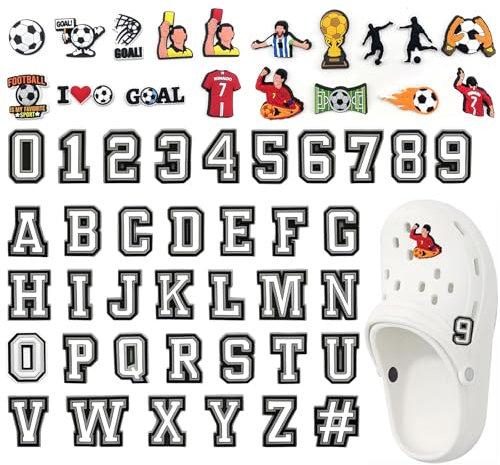 GOTDYBST 57 Stück Schuh Charms aus PVC, Buchstaben Fußball Stecker Anstecker Pin, Schuhanstecker mit Aufbewahrungsbox, Schuh Dekoration Zubehör für Kinder Teenager Erwachsene Geschenke