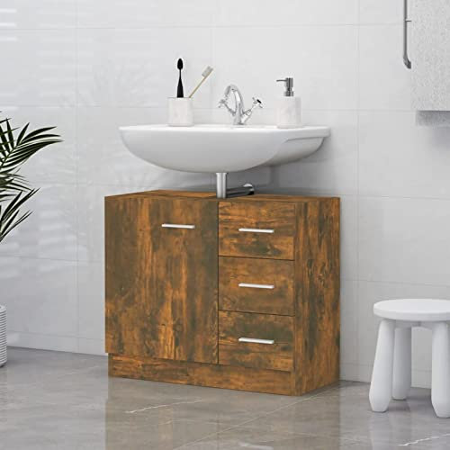 Sufrk Waschbeckenschrank Räuchereiche 63x30x54 cm Holzwerkstoff Waschbecken Klein