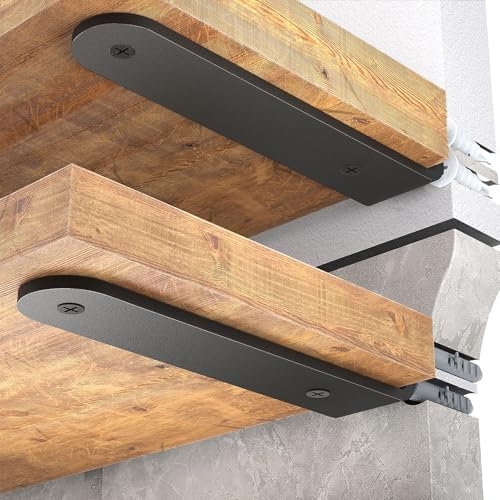 WELDUN 6 Pack Floating Shelf Brackets 20 cm, Heavy Duty Metal L Brackets for Shelves Support Wall Hanging, Black