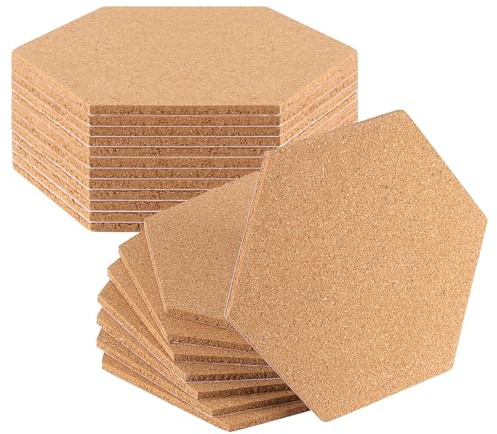 FUNSUEI 20 Stück Sechseckige Korkplatte, Korkwand Pinnwand Selbstklebend, 200 x 175 x 6 mm Pinnwand Kork Korkplatten für Foto Hängen, Heimdekoration, Büro Memorandum