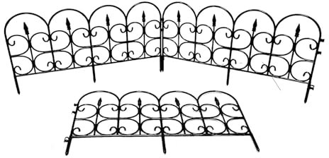 simpa Black Plastic Wrought Iron Style Decorative Lawn Edging Border Fence. Pack of 8 panels 4.6M Full Length