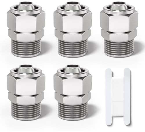 Bwintech 5 Pcs Tube 8mm OD x 1/8 filetage BSP mâle poussez droit pour connecter le raccord pneumatique de Tube d’écrou de verrouillage,KPC8-01 adaptateur de ligne d’air rapide