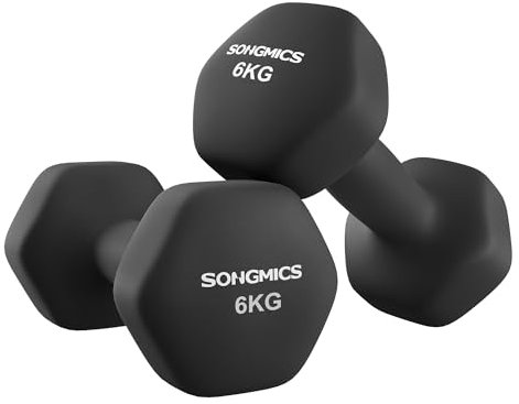 SONGMICS Hanteln, 2er Set, 2 x 6 kg, Hantelset, Kurzhanteln, Hexagon, Neopren-Beschichtung, Krafttraining, Workout, Fitnesstraining, für Zuhause, tintenschwarz SYL160B01