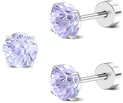 ZDE Titanium Frauen Flatback Ohrringe AAAA+ Cubic Zirkonia Silber CZ simulierte Diamant Ohrringe Stud Hypoallergen Knorpel Ohrring Schmuck 6mm