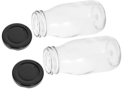 Mipcase Botellas Reutilizables Para Leche y Zumo 200 Ml Cristal Transparente Con Tapa Metálica Hermética, Envases Pequeños De Vidrio Para Yogur y Bebidas, Pack 2 Piezas Para Uso Doméstico