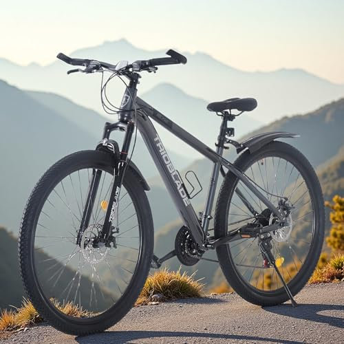 BSTSEL 24/26/27.5/29 Inch Mountain Bike Aluminum Frame with Front Suspension Fork Mountain Bicycle 21 Speeds with Dual Disc-Brake Suitable for Over 18 Years (26 Inch Grey)