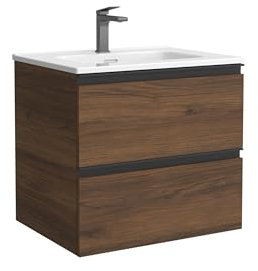 Mueble de Baño BEQUIA Metal 70cm Nogal | Lavabo Porcelana Centrado