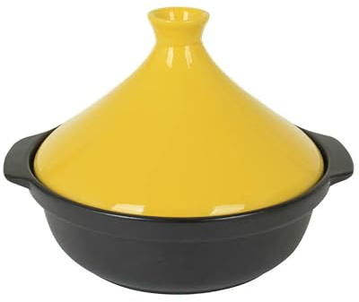 XIUCAI 3-5people Moroccan Tagine Pot, Ceramics Pan with Dual Handles & Conical Lid, for Family Slow Cooking,Yellow