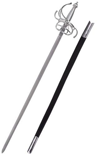 Battle-Merchant Spanisches Korbrapier mit Scheide, Federstahl, EN45 | Renaissance Schwert Replik, Historisches Sammlerstück & Dekoration, ab 18