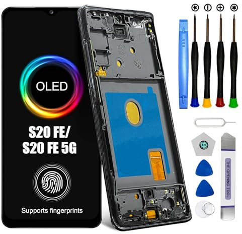 AMOLED Kit de remplacement d'écran pour Samsung Galaxy S20 FE 5G Noir avec cadre - Écran LCD tactile numériseur - SM-G781U1/DS G781A G781W G781V - 6,5 pouces (fonction d'empreintes digitales)