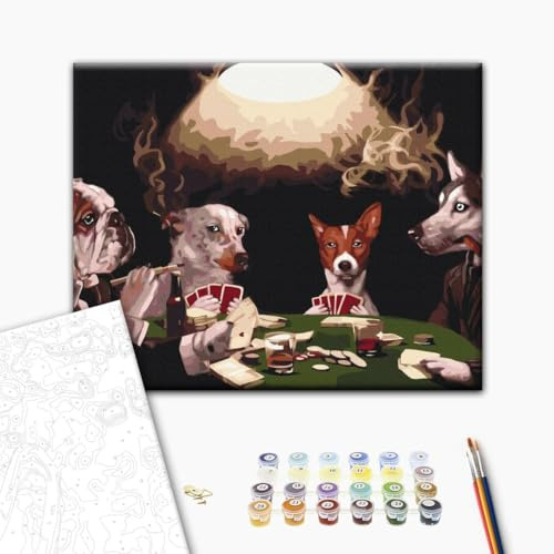 murando - Malen nach Zahlen Hunde und Poker Abstraktion 50x40 cm Malset mit Holzrahmen auf Leinwand für Erwachsene Kinder Gemälde Handgemalt Kit DIY Geschenk Dekoration BS53477