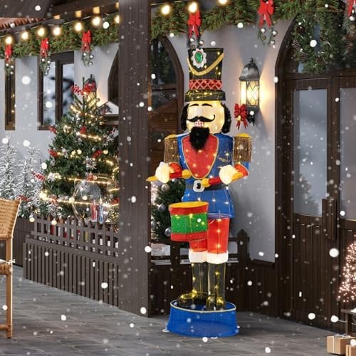 GOPLUS Weihnachten Nussknacker Figur groß, beleuchtete Weihnachtsdeko XXL, 185 cm Weihnachtsfigur mit LED-Lichtern, Weihnachtsdekoration Soldat mit Trommel, Weihnachtsbeleuchtung für innen & außen