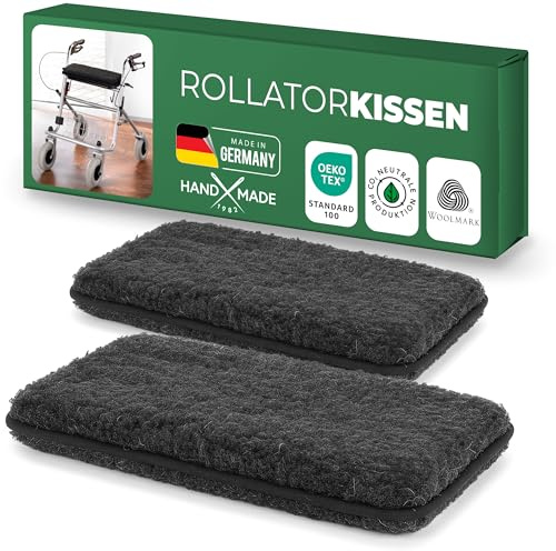 Novaliv Sitzpolster Rollator Anthrazit 2er-Set Schurwoll-Flor angenehm klimatisierend 40×20 cm ca. 3 cm stark Zweiband-Fixierung universell passend leicht Made in Germany