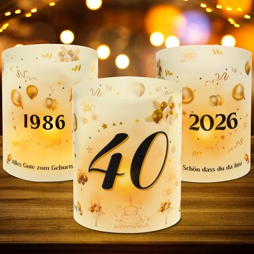 12 Windlicht Tischdeko 40 Geburtstag, 40. Geburtstag Tischdeko für Mädchen Junge, 1986-2026 Geeignet für Teelichter oder Kerzen, Schön DASS Du Da Bist